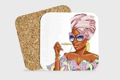 024 Wrap Queen Black Woman Coasters Presented By Nsaa Nefateri Coaster