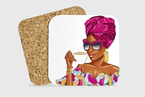 026 Wrap Queen Black Woman Coasters Presented By Nsaa Nefateri Coaster