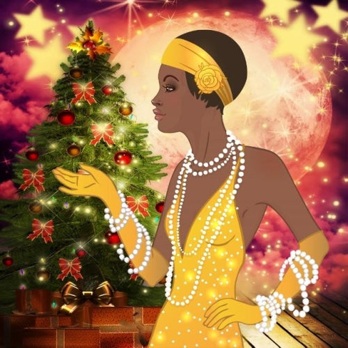 711 Christmas Yellow Deco Lady - Pink Moon Celebration Card