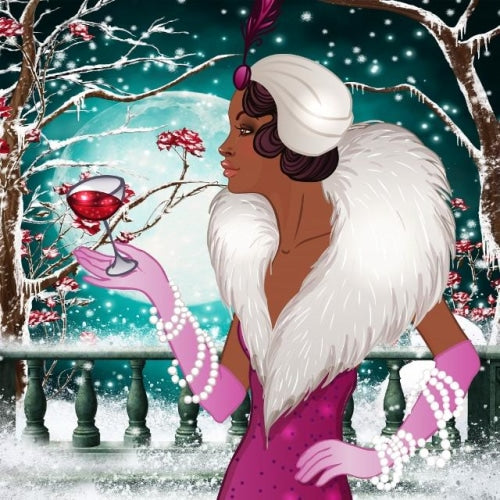 713 Christmas Wine Deco Lady Greeting Card