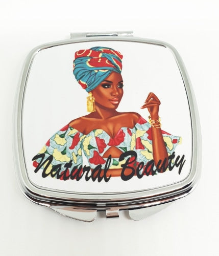 Mir1 Natural Beauty Compact Mirror With Illustration Of A Beautiful Black Woman An African Print
